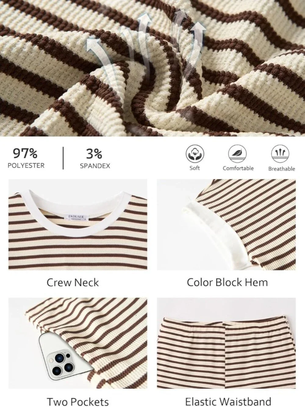 2 Piece Sets for Women Summer Outfits Cute Stripe Knit T Shirts Shorts Matching